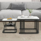 Classic White Marble Table Duo with Metallic Tethered Detailing - Decor Mantra 