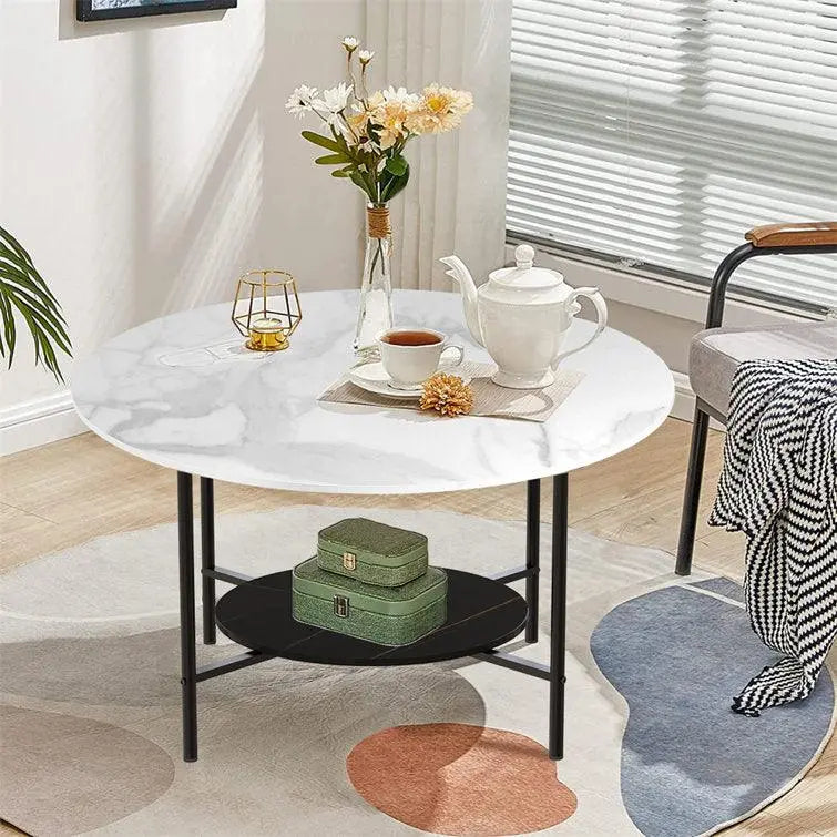 Two-Tier Round Marble Coffee Table with 4 Legs - Decor Mantra 
