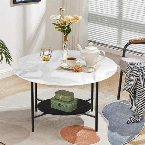 Two-Tier Round Marble Coffee Table with 4 Legs - Decor Mantra 