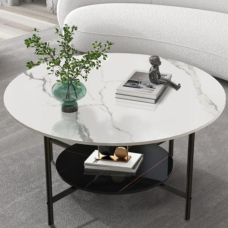 Two-Tier Round Marble Coffee Table with 4 Legs - Decor Mantra 