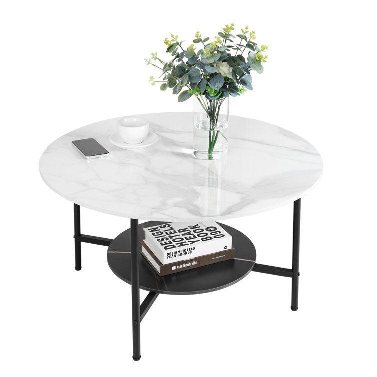 Two-Tier Round Marble Coffee Table with 4 Legs - Decor Mantra 