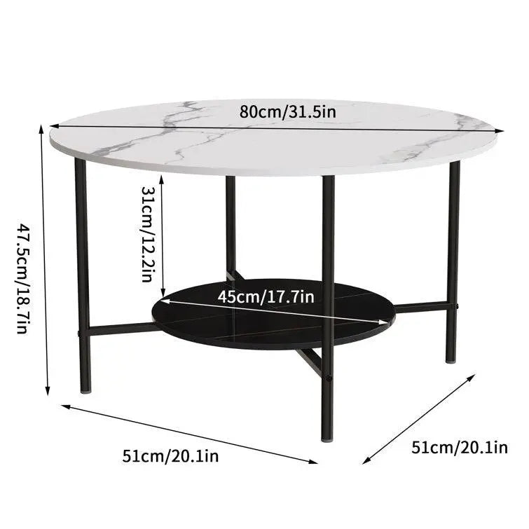 Two-Tier Round Marble Coffee Table with 4 Legs - Decor Mantra 