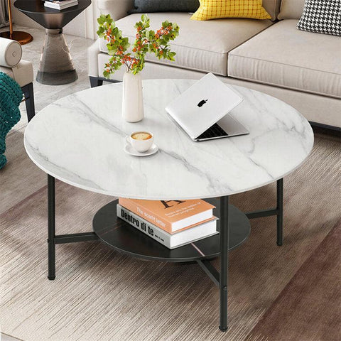 Two-Tier Round Marble Coffee Table with 4 Legs - Decor Mantra 