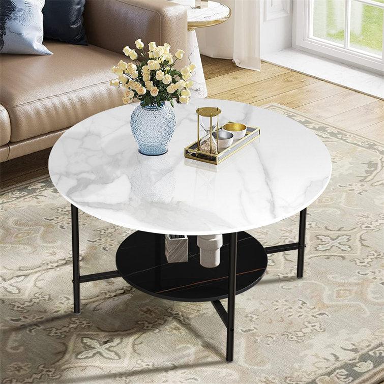 Two-Tier Round Marble Coffee Table with 4 Legs - Decor Mantra 