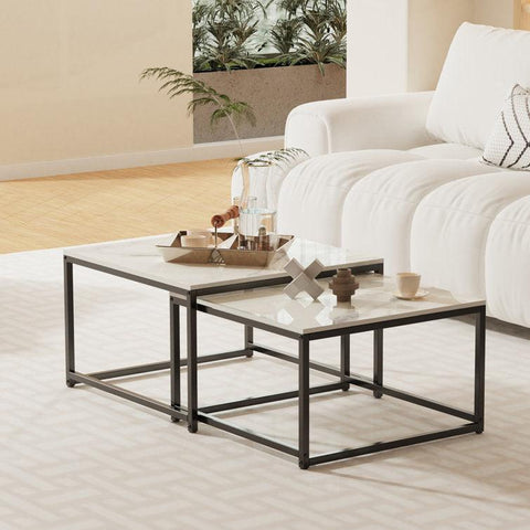Set of 2 Tethered Metallic Square Tables - Decor Mantra 