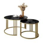 Set of 2 Tables with Luxurious Golden Caged Frames and Black Marble Tops - Decor Mantra 