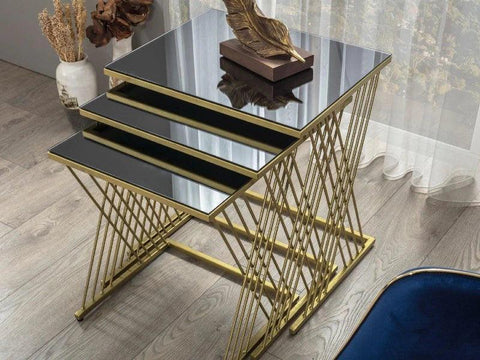 Set of 3 Wire-Style Nesting Tables in Gold - Decor Mantra 