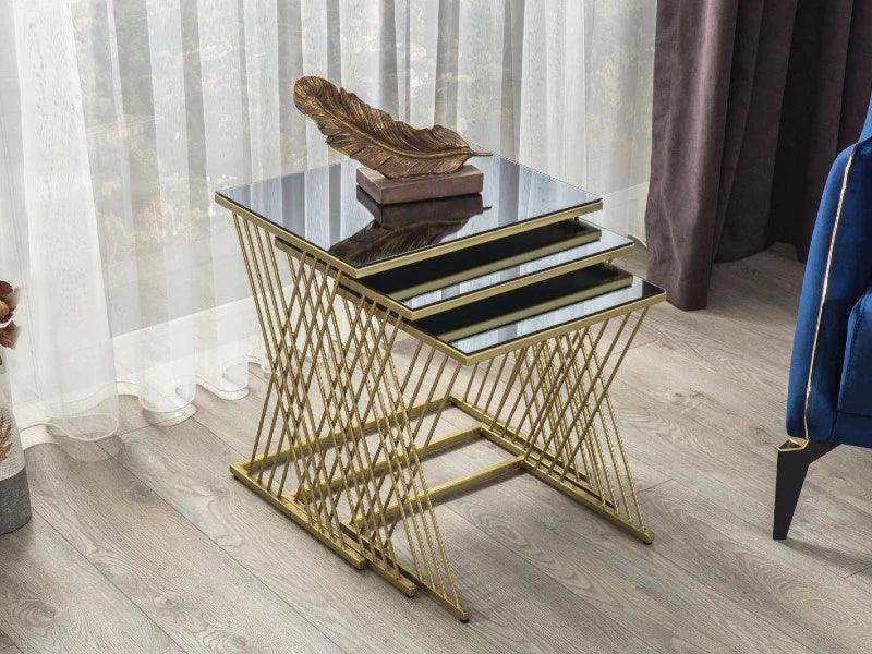 Set of 3 Wire-Style Nesting Tables in Gold - Decor Mantra 