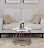 Round Coffee Table with Brass Finish and Marble Top - Decor Mantra 