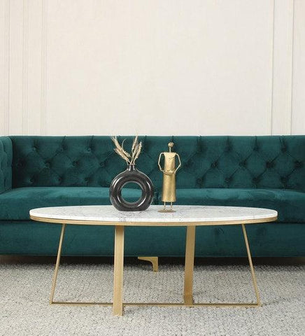 Coffee Table in Golden Finish and Elegant Marble Top - Decor Mantra 