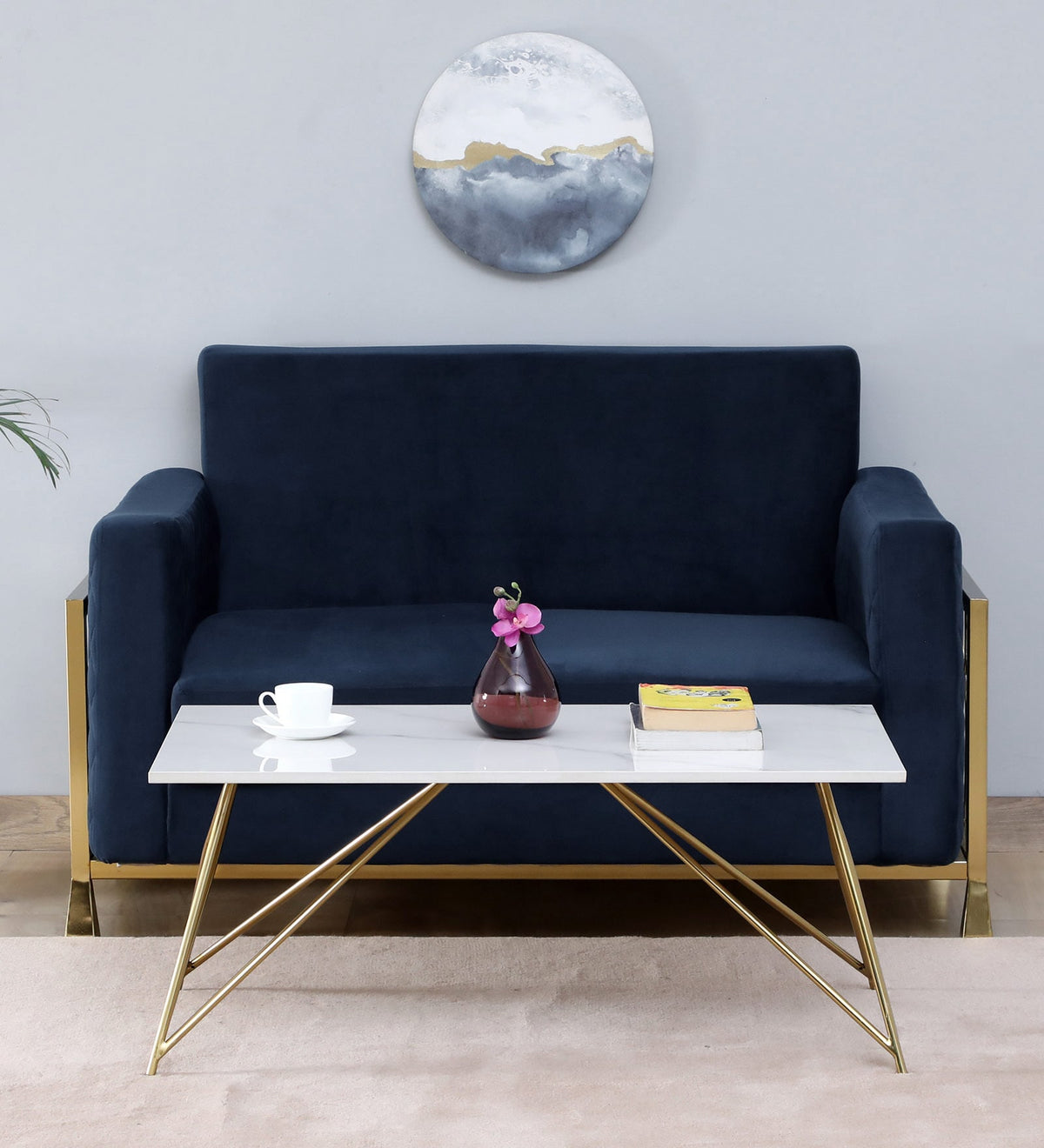 Coffee Table with Elegant Porcelain Top and Matte Gold Finish