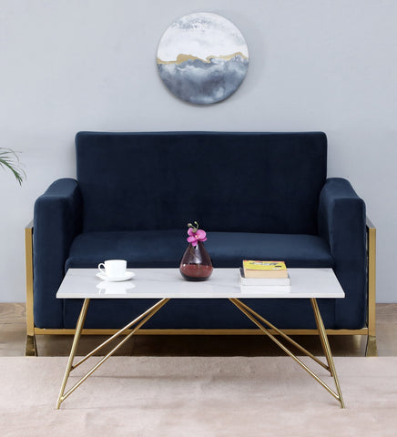 Coffee Table with Elegant Porcelain Top and Matte Gold Finish