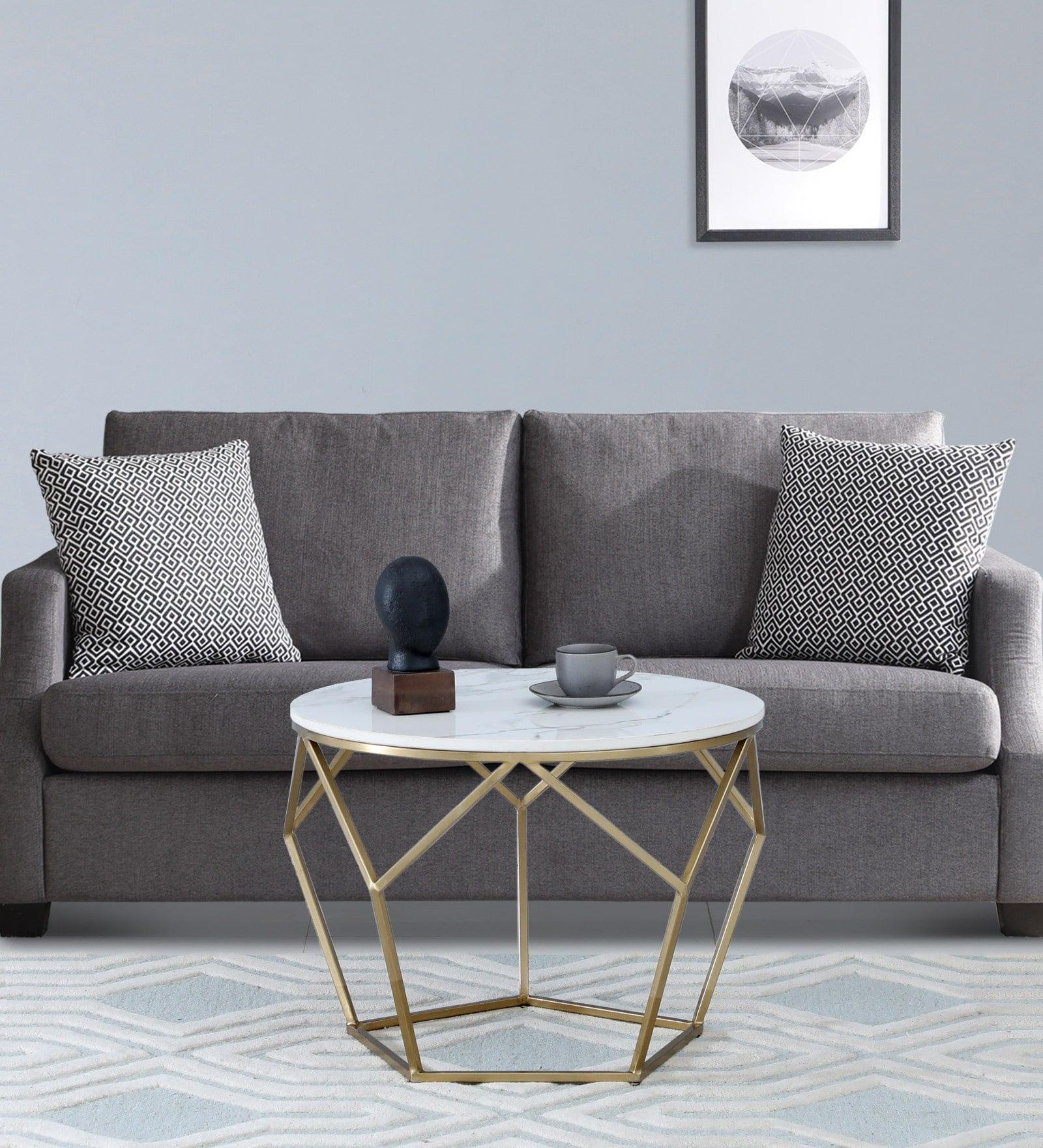Metal Coffee Table with a Golden Base and Porcelain Surface - Decor Mantra 