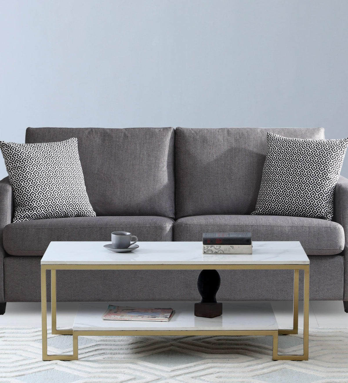 Metal Coffee Table with Brass Finish and Porcelain Top - Decor Mantra 