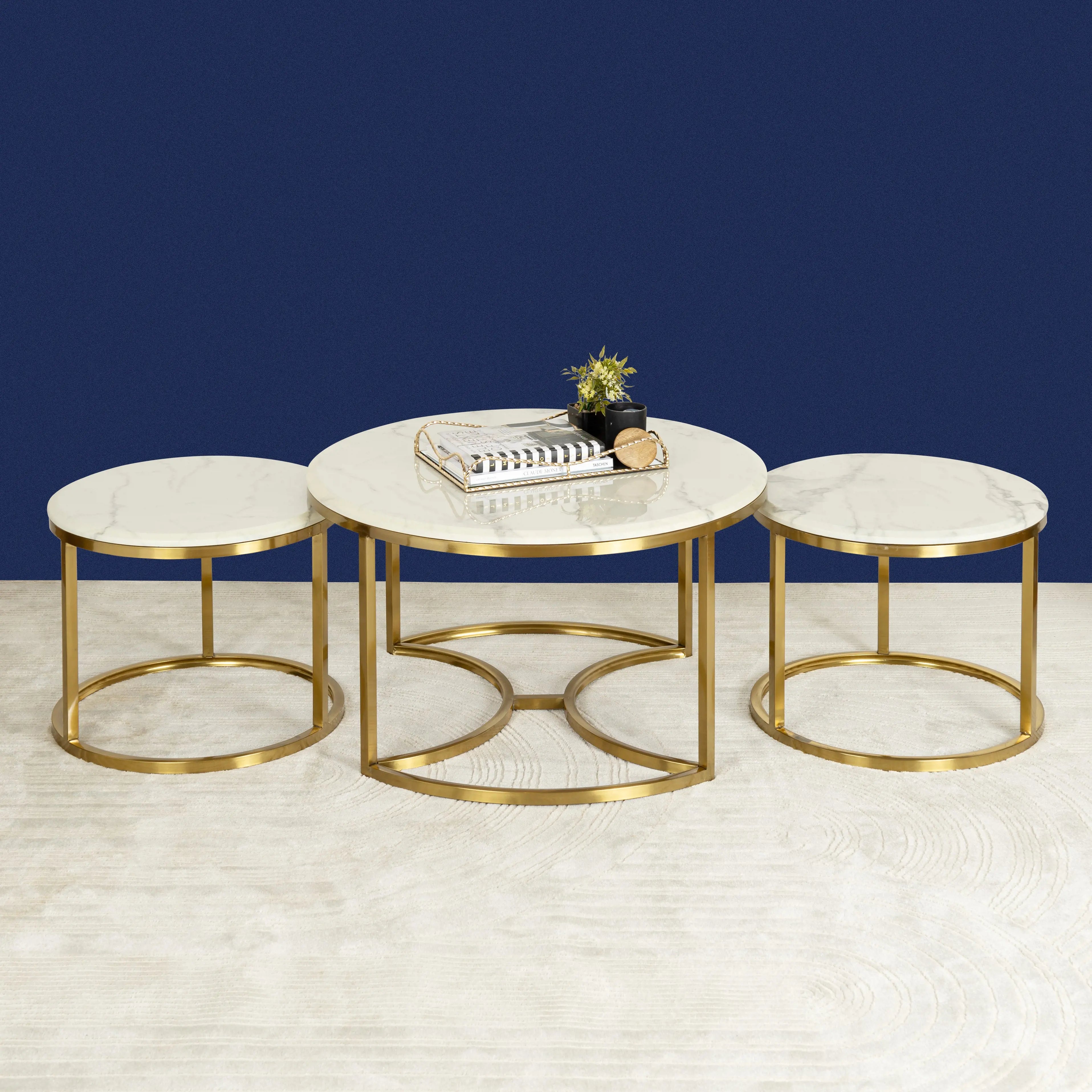 Opulent Tranquility Gold Coffee Table Set of 3 DECORMANTRA