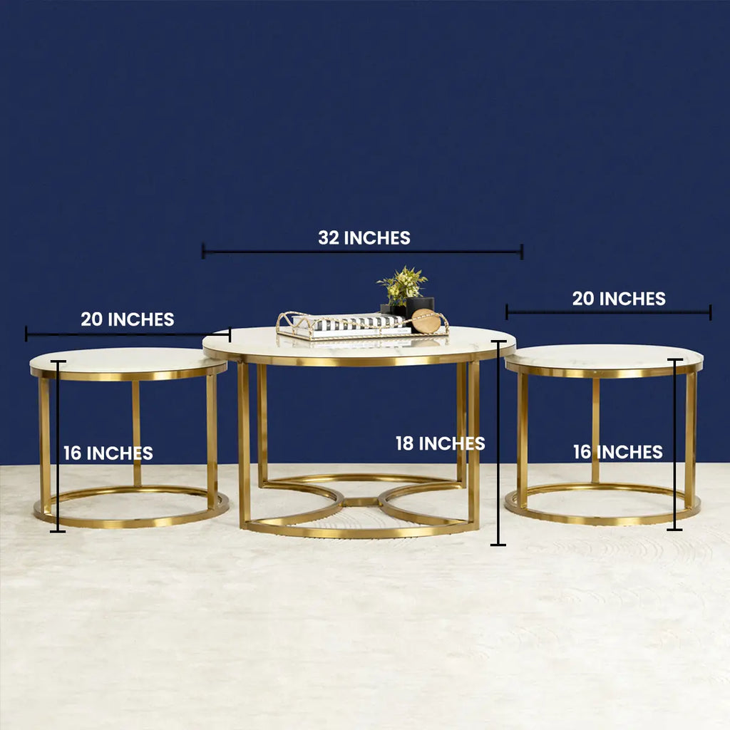 Opulent Tranquility Gold Coffee Table Set of 3 DECORMANTRA