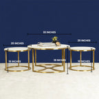 Opulent Tranquility Gold Coffee Table Set of 3 DECORMANTRA