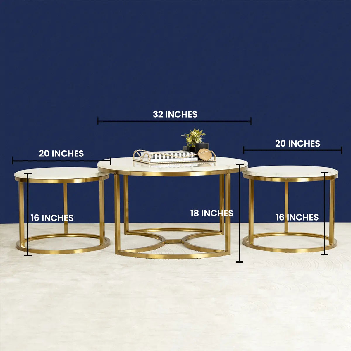 Opulent Tranquility Gold Coffee Table Set of 3 DECORMANTRA