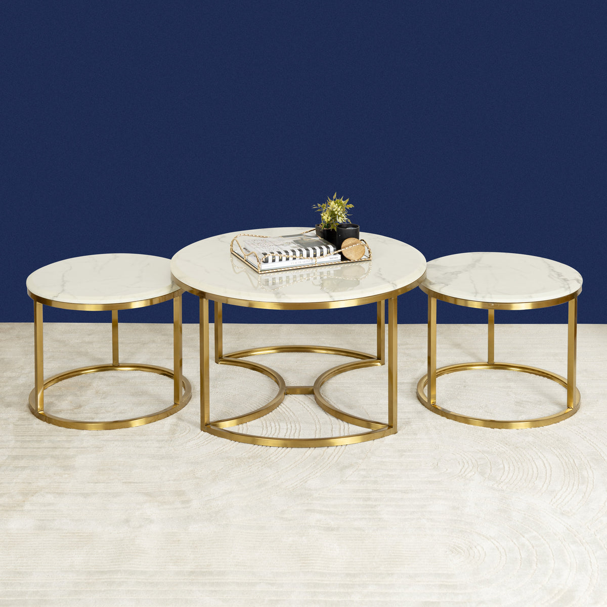 Opulent Tranquility Gold Coffee Table Set of 3