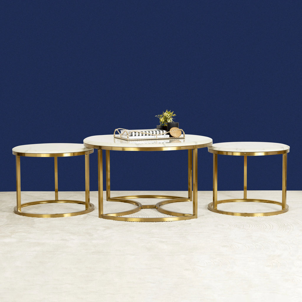 Opulent Tranquility Gold Coffee Table Set of 3 DECORMANTRA