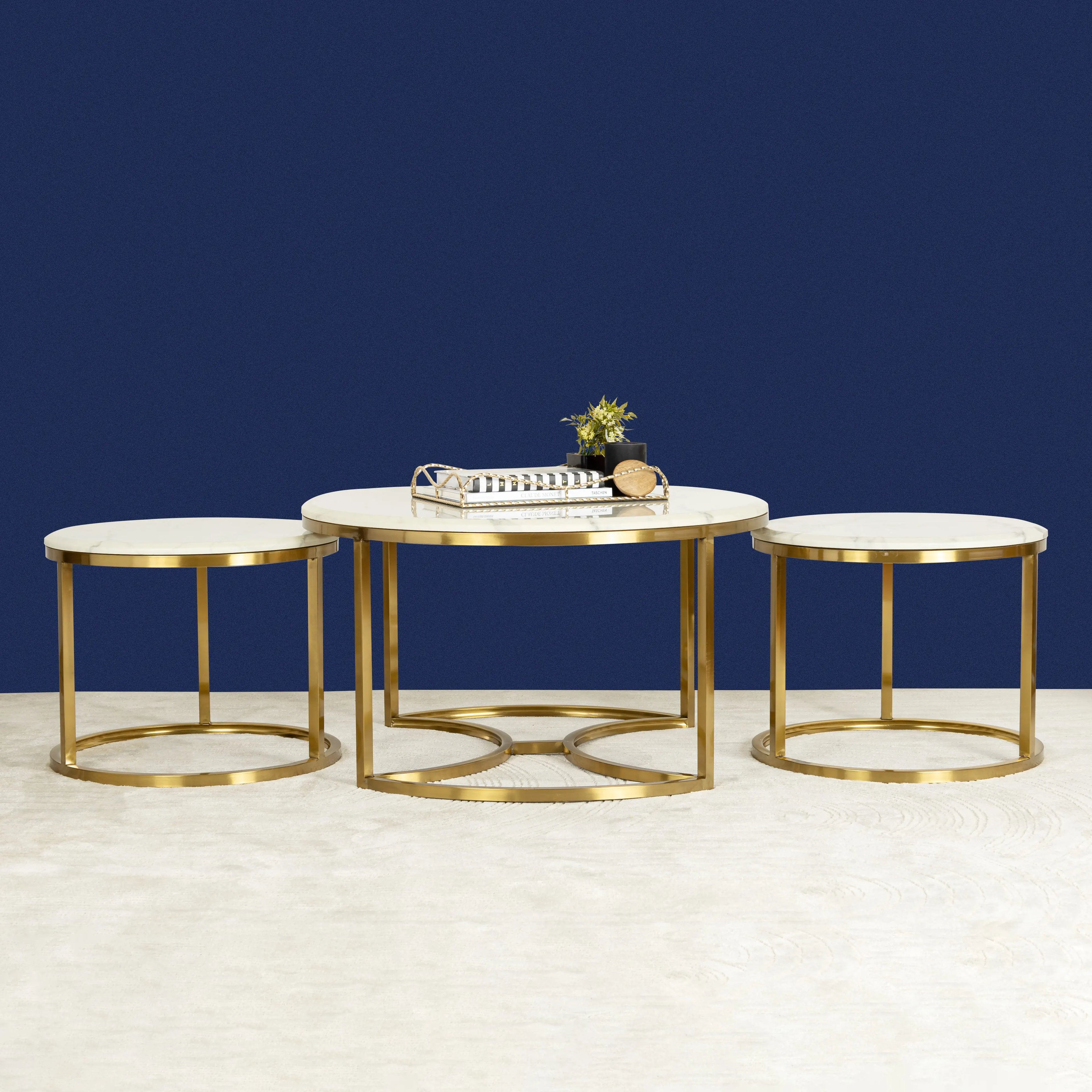 Opulent Tranquility Gold Coffee Table Set of 3 DECORMANTRA