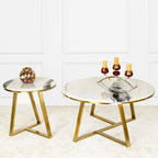 Four-Leg Coffee Table with Gold Detailing & Three-Legged Gold Accent Table DECORMANTRA
