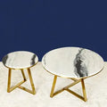 Four-Leg Coffee Table with Gold Detailing & Three-Legged Gold Accent Table DECORMANTRA