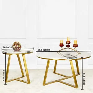 Four-Leg Coffee Table with Gold Detailing & Three-Legged Gold Accent Table DECORMANTRA