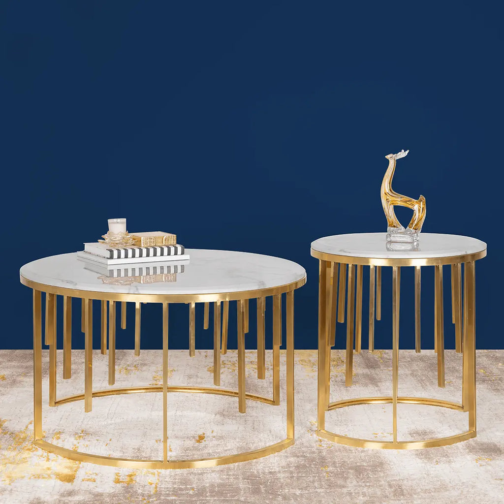 Golden Stainless Steel Quasar Coffee Table - Decor Mantra 