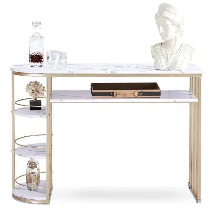 D-End 5 Tier White Marble Golden Console Table - Decor Mantra 