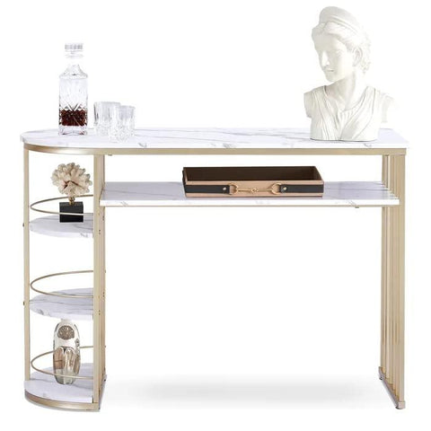 D-End 5 Tier White Marble Golden Console Table - Decor Mantra 
