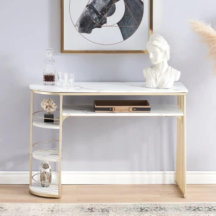 D-End 5 Tier White Marble Golden Console Table - Decor Mantra 