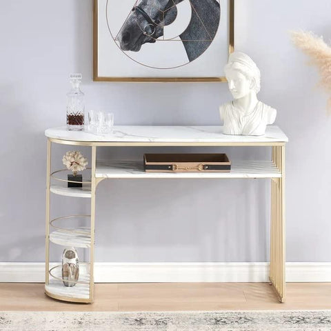D-End 5 Tier White Marble Golden Console Table - Decor Mantra 