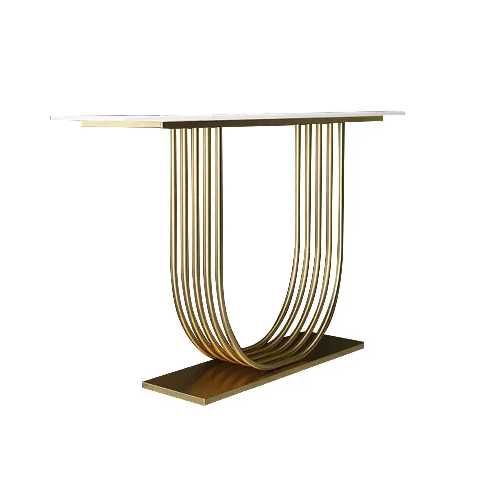 U-Shape White Marble Golden Console Table - Decor Mantra 