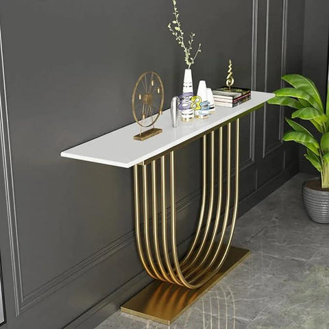 U-Shape White Marble Golden Console Table - Decor Mantra 