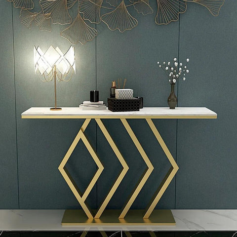 Classic Design Golden Console Table in Geometric Pattern - Decor Mantra 