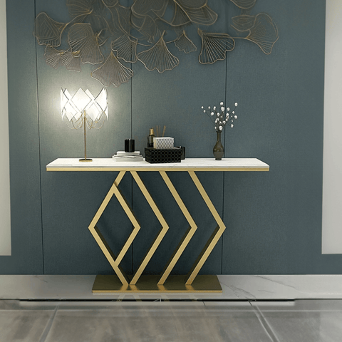 Classic Design Golden Console Table in Geometric Pattern - Decor Mantra 