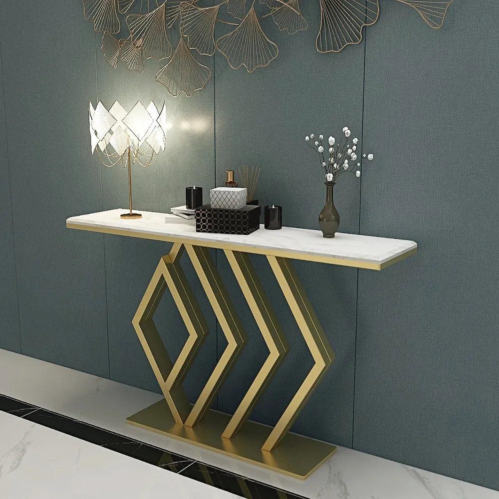 Classic Design Golden Console Table in Geometric Pattern - Decor Mantra 