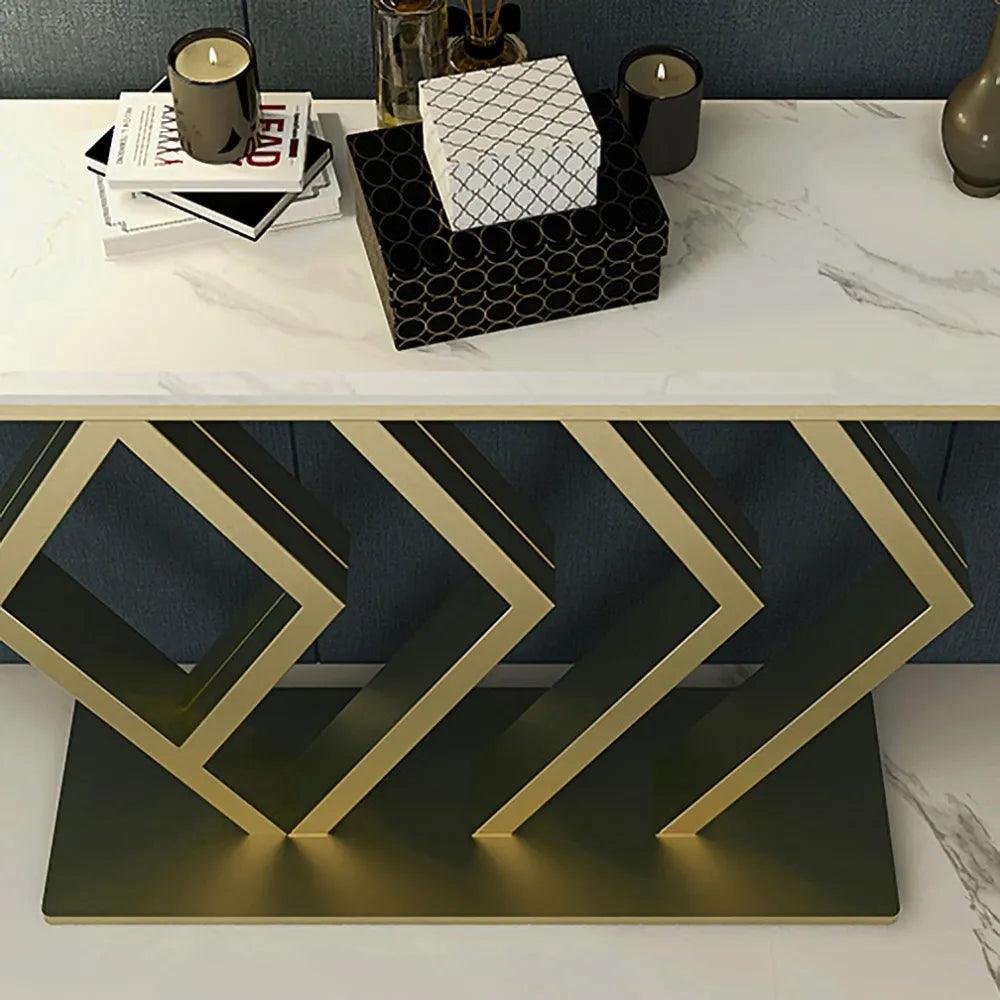 Classic Design Golden Console Table in Geometric Pattern - Decor Mantra 