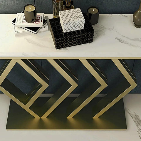 Classic Design Golden Console Table in Geometric Pattern - Decor Mantra 
