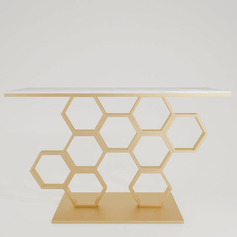 Honeycomb Motif Golden Metal Finish Console Table - Decor Mantra 