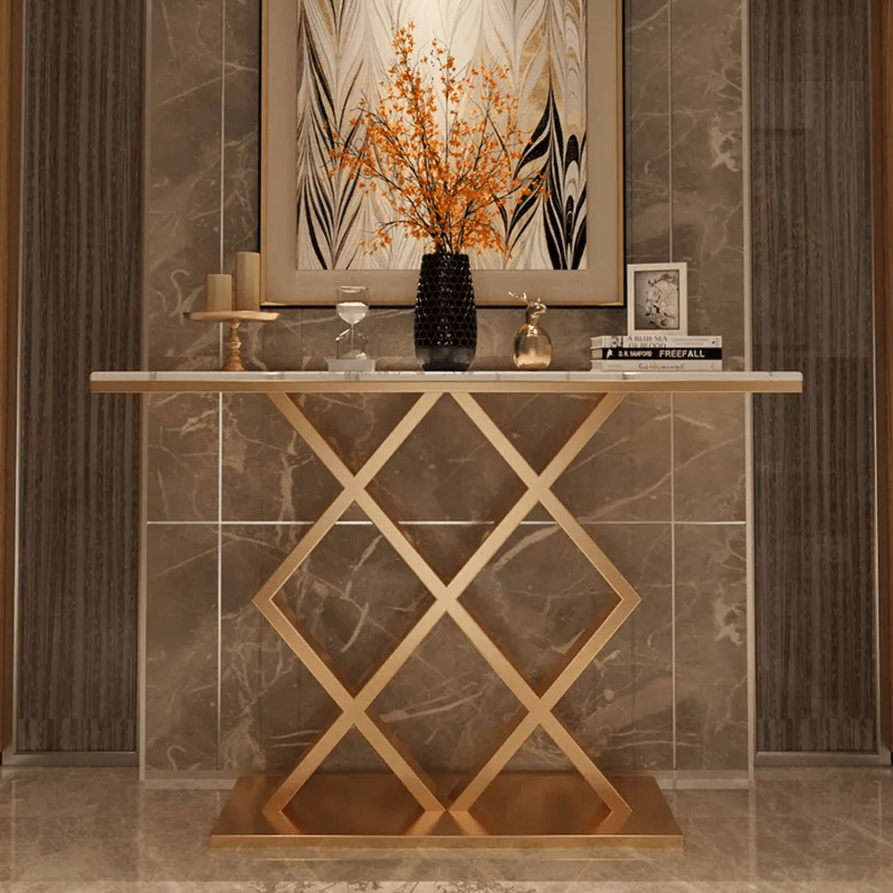 Geometric Criss Cross Pattern Contemporary Console Table - Decor Mantra 