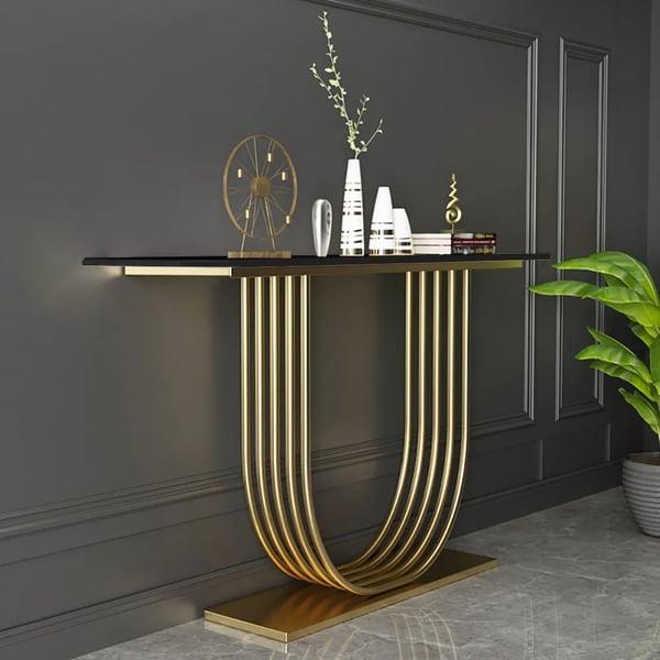 Metal Frame Console Table with Marble Top - Decor Mantra 