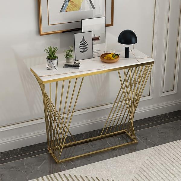 Modern Golden Console Table with Trapezoid Design - Decor Mantra 