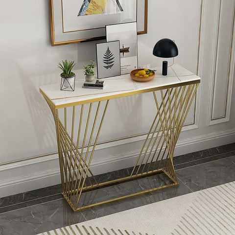 Modern Golden Console Table with Trapezoid Design - Decor Mantra 
