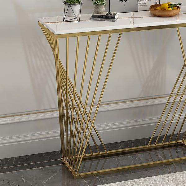 Modern Golden Console Table with Trapezoid Design - Decor Mantra 