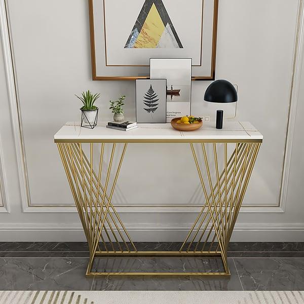 Modern Golden Console Table with Trapezoid Design - Decor Mantra 