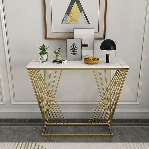 Modern Golden Console Table with Trapezoid Design - Decor Mantra 