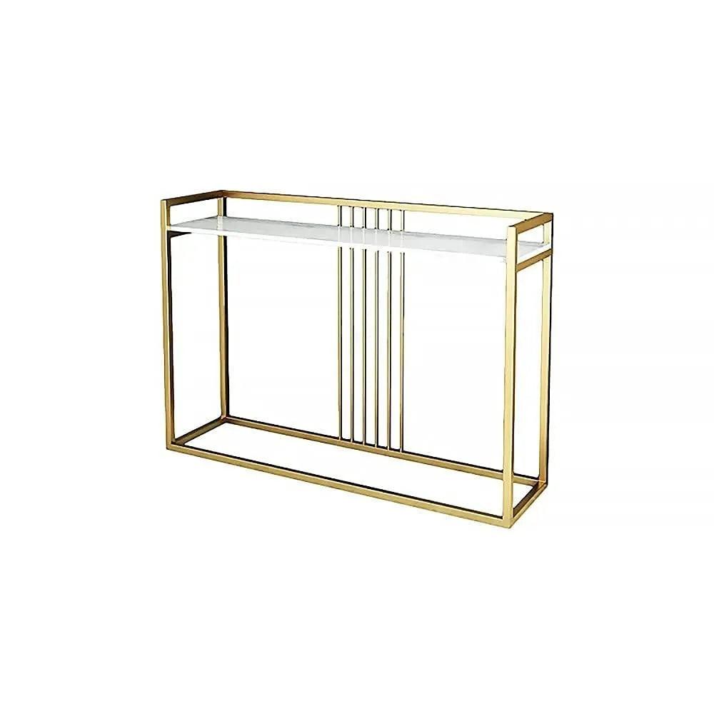 Modern Console Table Adorned with Sleek Golden Rods - Decor Mantra 
