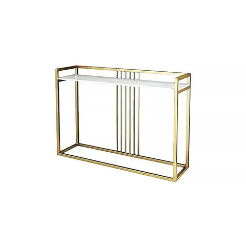 Modern Console Table Adorned with Sleek Golden Rods - Decor Mantra 
